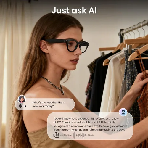 Vista 4 de Cyxus Lentes de cámara inteligente AI, lente de 8 MP, fotos 4K y grabación de video 1080P traducción AI Q&A Traducción TR90 Marco ligero Bluetooth