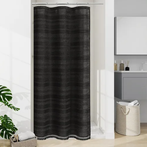 Vista 22 de Cortina de Ducha Pequeña para Cabina Estilo Boho Granja con Borla, Conjunto de Cortina de Ducha de Baño de Lino Bohemio Francés Rústico Elegante
