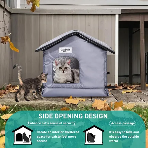 Vista 8 de TailTastic Casa para Gatos de Exterior Resistente a la Intemperie y Aislada - Base Sin Costuras Se Mantiene Seca, Fácil Montaje, Refugio Cálido