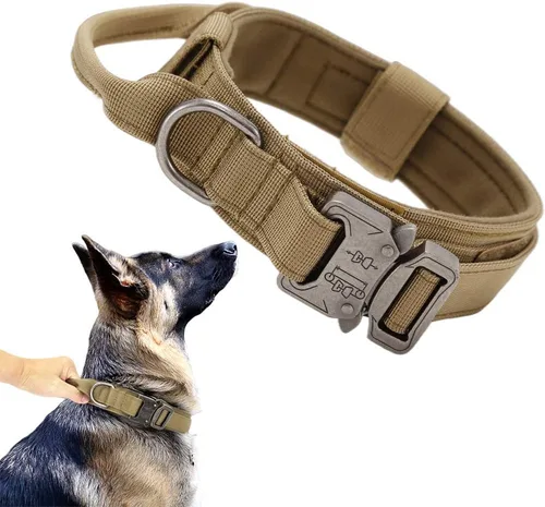 Vista 10 de Collar táctico para perro, ajustable, militar, de nailon, con asa de control y hebilla de metal resistente para perros medianos y grandes (negro, S)