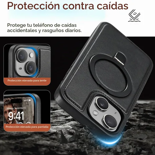 Vista 6 de Funda para iPhone 13 con soporte compatible con Magsafe de piel sintética delgada y poliuretano termoplástico duradero a prueba de caídas, soporte