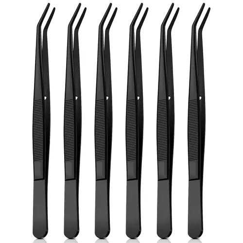 Vista 10 de Honoson 4 pinzas de acero inoxidable para manualidades con punta dentada curvada, pinzas multiusos para máquina de coser, pinzas a granel (plateado)