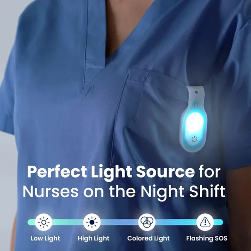 Vista 3 de Clipglow - Luz de enfermería con clip, luz de turno de noche de enfermería, brillante, ligera, magnética, portátil, linterna recargable por USB