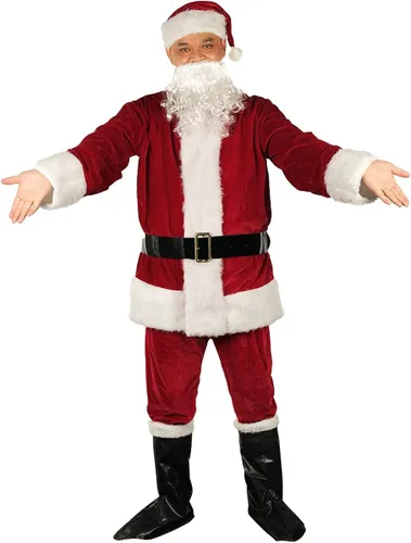 Vista 7 de KLLOUZE Traje de Papá Noel de Navidad disfraz de Papá Noel para hombre adulto ropa clásica de franela para cosplay traje de Papá Noel