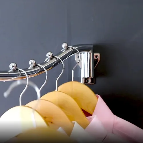 Vista 5 de Perchero plegable montado en la pared, colgador de ropa plegable de acero inoxidable, ganchos de ropa con soporte de brazo oscilante que ahorra