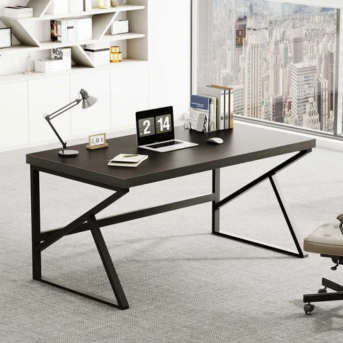Vista 3 de HSH - Escritorio negro, escritorio moderno industrial para computadora de oficina en casa, escritorio para laptop y PC para estudiantes, trabajo