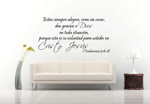 Vista 2 de Calcomanías de pared españolas decorativas para pared 1 Tesalonicenses 5:16-18, Pared Arte, Estén Siempre Alegres, Oren Sin Cesar, Gracias a Dios En