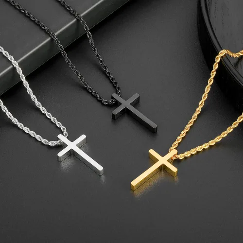 Vista 4 de Cross Necklace for Men,Stainless Steel Black Silver Gold Cross Pendant Necklace for Men Boys Cross Chain for Men 16-24 Inches Rope Chain