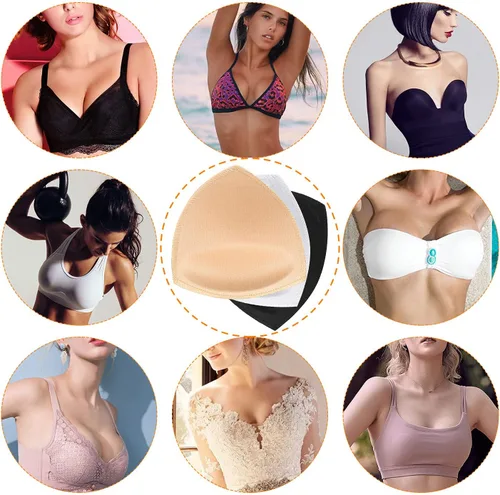 Vista 7 de 5 pares de las mujeres triángulo sujetador almohadillas insertos extraíble push up sujetador deportivo copas reemplazos para bikini top traje de baño