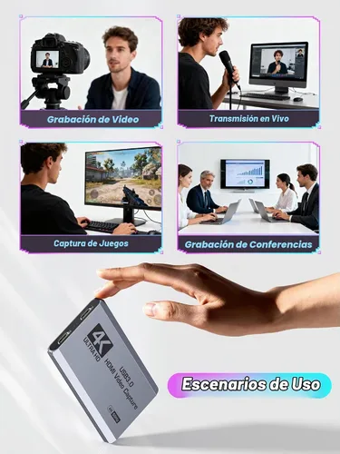Vista 8 de XIIXMASK Tarjeta de captura HDMI USB 3.0, captura 4K60FPS con paso a través Gris