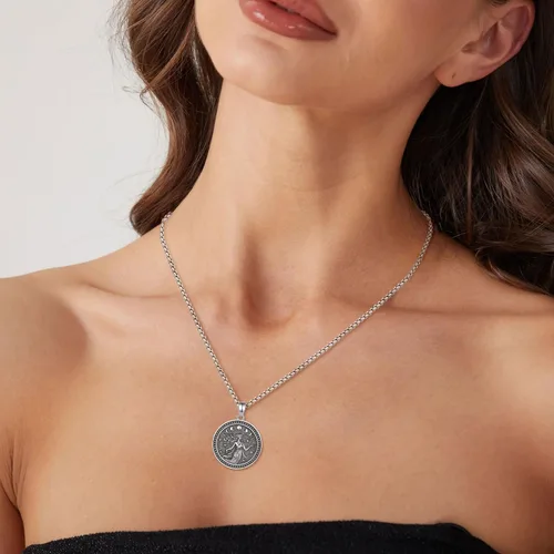 Vista 69 de EUDORA Collar de plata de ley 925 con moneda Hécate, Athena, Perséfono, Nyx, diosa de la luna triple, diosa celta, rueda de Hécate, llave, regalo