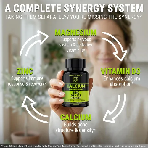 Vista 7 de Vitamina D3 K2 con glicinato de magnesio + zinc y calcio Magnesio 1500mg D3 10,000 UI K2 (MK7) 200mcg Zinc 50mg Calcio 50mg Apoyo