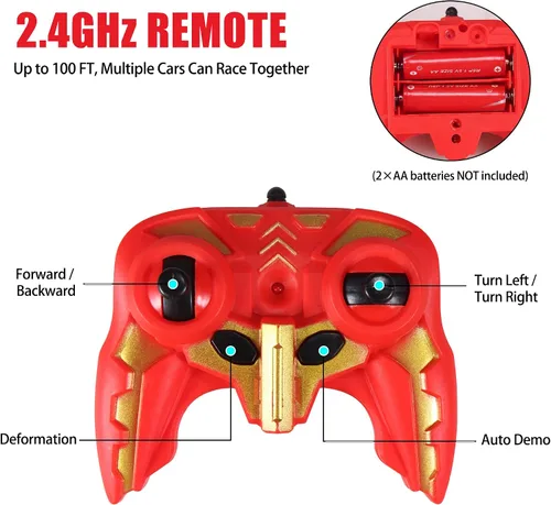 Vista 6 de Spider Transform RC Car para niños, camión a control remoto a control remoto rojo y azul con transformación de un botón, rotación de 360° y luces