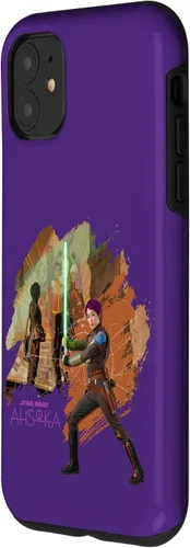 Vista 2 de iPhone 11 Star Wars Ahsoka Part Two Sabine Wren Mural y estuche de sable de luz