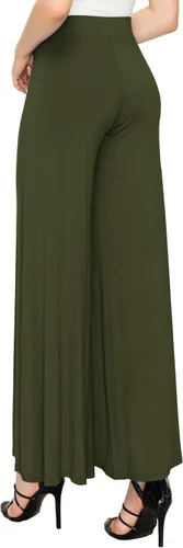 Vista 59 de Made By Johnny Pantalones palazzo elásticos de pierna ancha para mujer, lisos, casuales, cómodos
