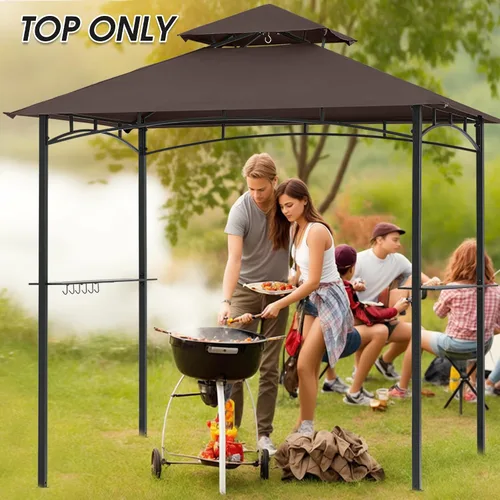 Vista 8 de MASTERCANOPY Toldo Superior de Repuesto para Cenador de Parrilla para Modelo L-GG001PST-F (Marrón) Solo toldo, 100% poliéster impermeable, CPAI-84