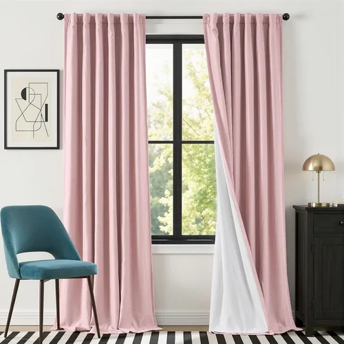 Vista 11 de Cortinas opacas completas de 63 pulgadas de largo para dormitorio, cortinas texturizadas de lino beige con forro con aislamiento térmico, cortinas
