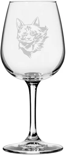 Vista 75 de Copa de vino de 12.75 onzas con temática de gato abisinio grabada para todo uso