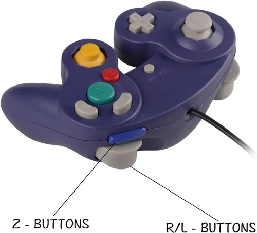 Vista 8 de ONE250 Paquete de 2 controladores con cable Classic Shock Joypad, compatibles con Wii NGC Gamecube Game Cube (morado y naranja)