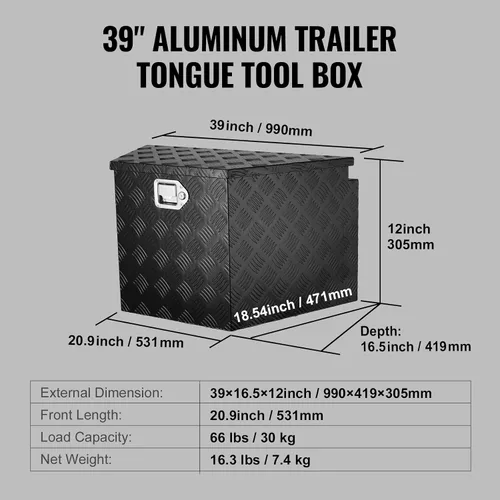 Vista 7 de VEVOR Caja de Lengüeta para Remolque, Caja de Herramientas de Placa Diamantada de Aleación de Aluminio, Caja de Herramientas Resistente Tuckbed