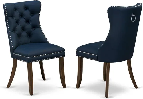 Vista 16 de East West Furniture DAP8F12 Dallas Parson - Juego de 2 sillas de cocina tapizadas de piel sintética con botones copetudos, color gris oscuro