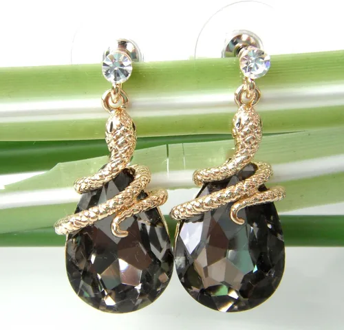 Vista 39 de Navachi Pendientes colgantes de gota de serpiente con forma de pera multicolor de cristal chapado en oro de 18 quilates