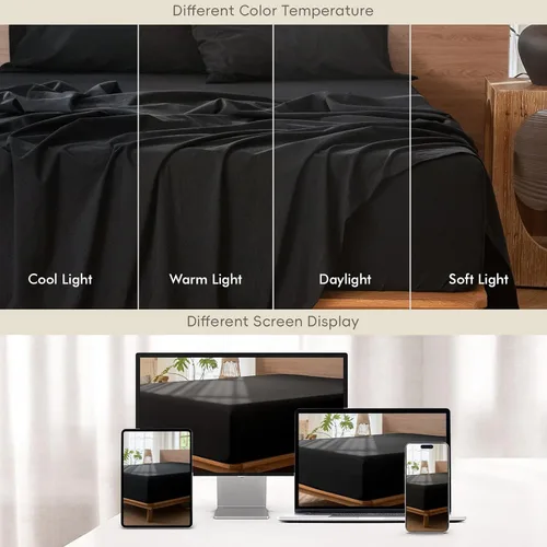 Vista 5 de MooMee Sábana bajera ajustable únicamente, 100% algodón lavado con textura tipo lino, transpirable, duradera, suave, cómoda, bolsillo profundo, se