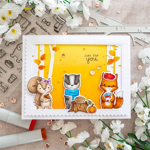 Vista 3 de Juego de sellos y troqueles de saludo de otoño para hacer tarjetas, sellos transparentes y troqueles de corte de metal para álbumes de recortes
