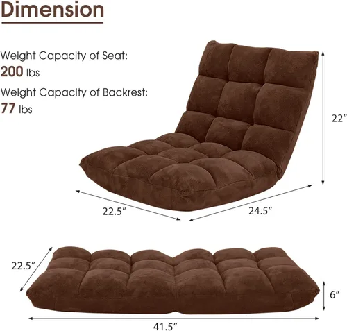 Vista 3 de Byroce - Silla plegable para juegos de suelo, ajustable de 14 posiciones, sofá cama con soporte para espalda, sillón reclinable para meditación Café