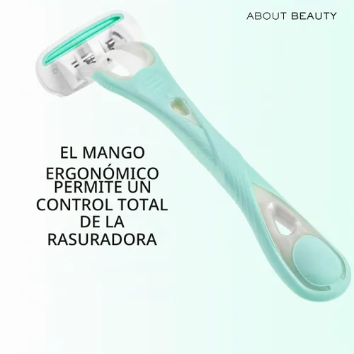 Vista 3 de Acerca de Beauty Complete 4 Blade System - Maquinilla de afeitar reutilizable, incluye 1 mango ergonómico reutilizable y 6 cartuchos de cuchillas