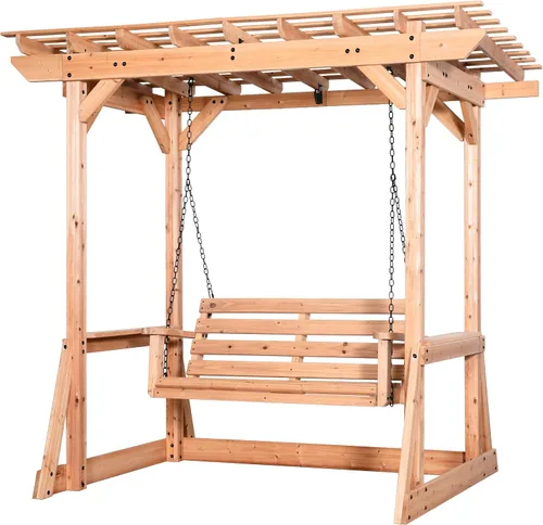 Vista 2 de Backyard Discovery Callahan - Pérgola Banco Oscilante de Madera de Cedro para Patio al Aire Libre de 8' x 5' con Enrejado, Asiento para Dos