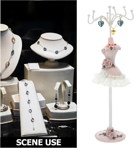 Vista 3 de Ipetboom Jewelry Display Mannequin Stand Resin Necklace and Earring Holder Jewelry Organizer for Home and Shop Modern Gray Decorative Ornament Rack