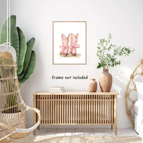 Vista 8 de Heltrappe Botas de vaquera con lazo rosa costero, arte de pared, diseño de coqueta, estilo occidental, bohemio, femenino, póster femenino