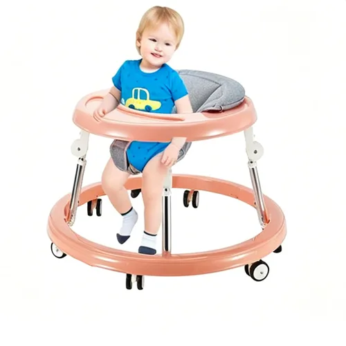 Vista 2 de Andador plegable para bebés, altura ajustable para bebés de 6 a 18 meses (rosa)