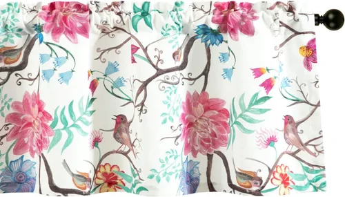 Vista 28 de VOGOL Cenefa de pájaro y bayas, decoración clásica de ventana de campo americano con estampado botánico, cortina de bolsillo para barra fácil