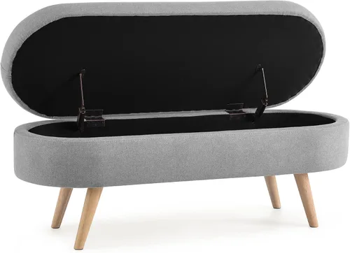 Vista 5 de Otomana de almacenamiento tapizada, banco de entrada con patas de madera de goma para sala de estar, dormitorio, gris