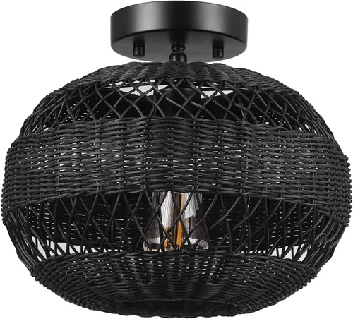 Vista 15 de Globe Electric 65898 Lámpara de techo empotrada de 1 luz, blanco mate, pantalla de bambú natural
