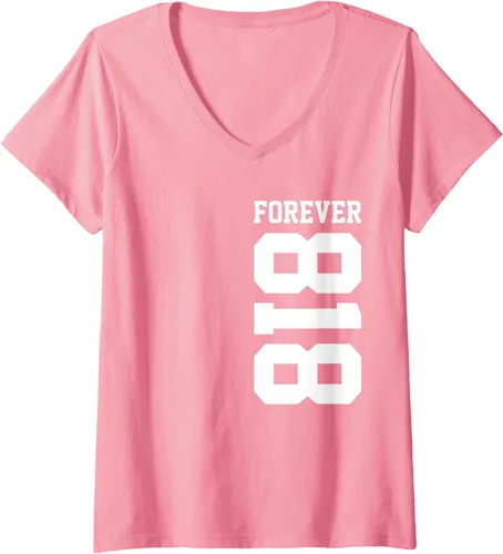 Vista 11 de Camiseta con cuello en V 818 Area Code Los Angeles California Glendale CA Burbank CA para mujer, Negro