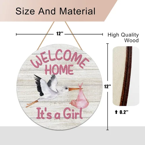Vista 6 de Letrero de puerta de madera con texto en inglés "Welcome Home Baby Girl", para exteriores, porche, granja, recién nacido, revelación de género