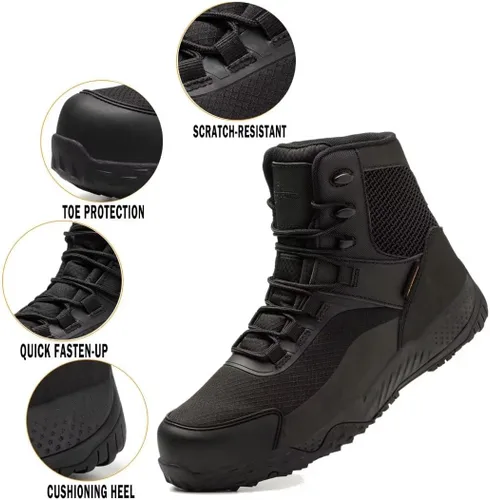 Vista 2 de Botas tácticas para hombres, botas de combate de punta suave de 6 pulgadas, impermeables y antideslizantes, botas de desierto para exteriores