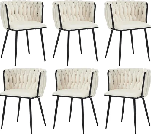 Vista 35 de Juego de 2 sillas de comedor de terciopelo, sillas laterales tapizadas tejidas con patas de metal negro, sillas decorativas modernas, sillas