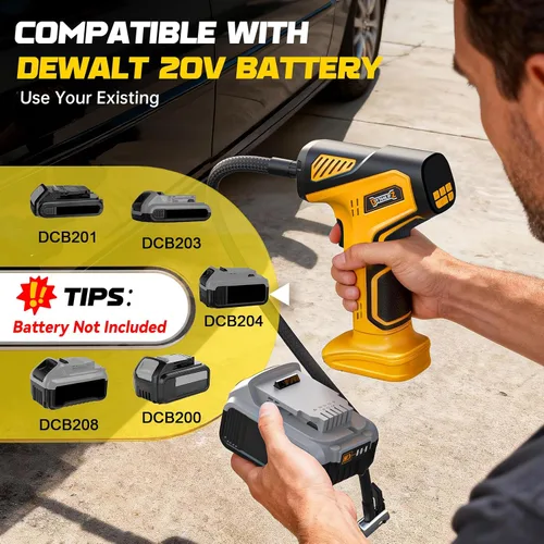 Vista 4 de DIYtoolifz Compresor de aire inalámbrico para inflador de neumáticos compatible con batería Dewalt de 20 V (solo herramienta), bomba de aire