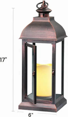 Vista 2 de WRalwaysLX Linterna Decorativa de 15 pulgadas de alto que se Abre como Puerta con Luz de Vela LED sin Llama, Linterna LED