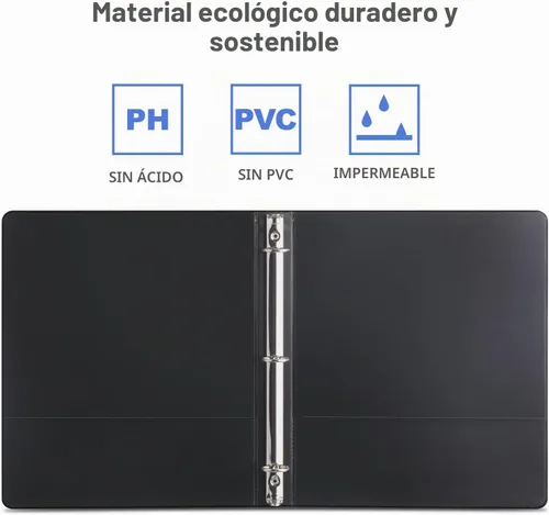 Vista 4 de Carpeta de 3 anillos de 2.5 cm, ViVin - Carpeta de anillos redondos de 1 pulgada resistente con 2 bolsillos interiores, cubierta de vista Negro