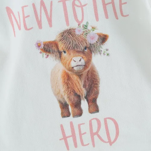 Vista 6 de Omkzanbi New to the Herd - Body para recién nacido, para niño y niña, mono de vaca de las tierras altas, pantalones deportivos, sombreros