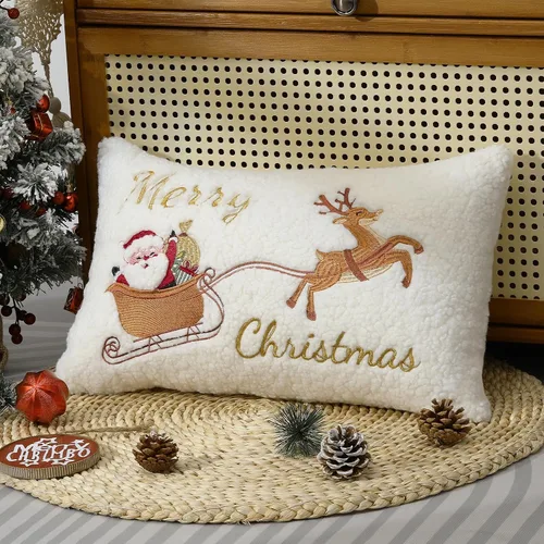 Vista 12 de Lewondr - Funda de almohada de Navidad bordada, 12 x 20 pulgadas, 1 unidad Funda de almohada decorativa, funda de cojín, decoración navideña
