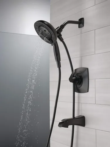 Vista 12 de Delta Vesna 14 Series 144789-BL-I - Juego de grifería de bañera y ducha de color negro mate con cabezal de ducha dual In2ition 2 en 1 con rociador