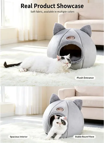 Vista 5 de Camas para gatos de interior, mullidas y acogedoras, casa para gatos Gris