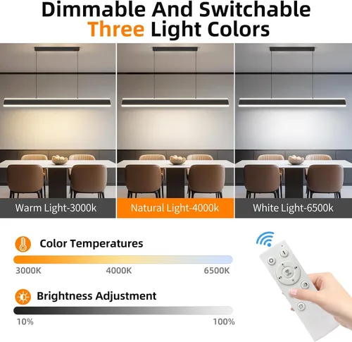 Vista 3 de Lámpara de araña moderna, lámpara colgante LED de 39 pulgadas con control remoto de 3000 a 6500 K, temperatura de color ajustable, lámpara