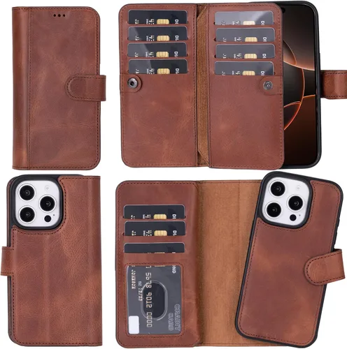Vista 63 de HARDISTON Funda de piel auténtica de alta calidad hecha a mano para iPhone 7/8 / SE doble folio tarjetero - Funda magnética desmontable - Soporte